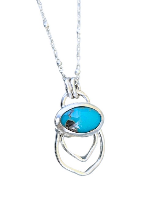 Turquoise & Sterling Petal Pendant